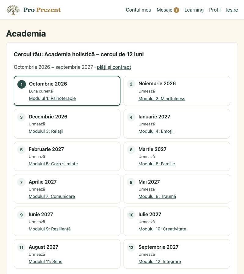 Cercul de 12 luni al Academiei