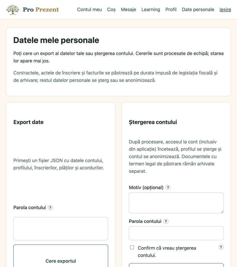 Pagina Datele mele personale