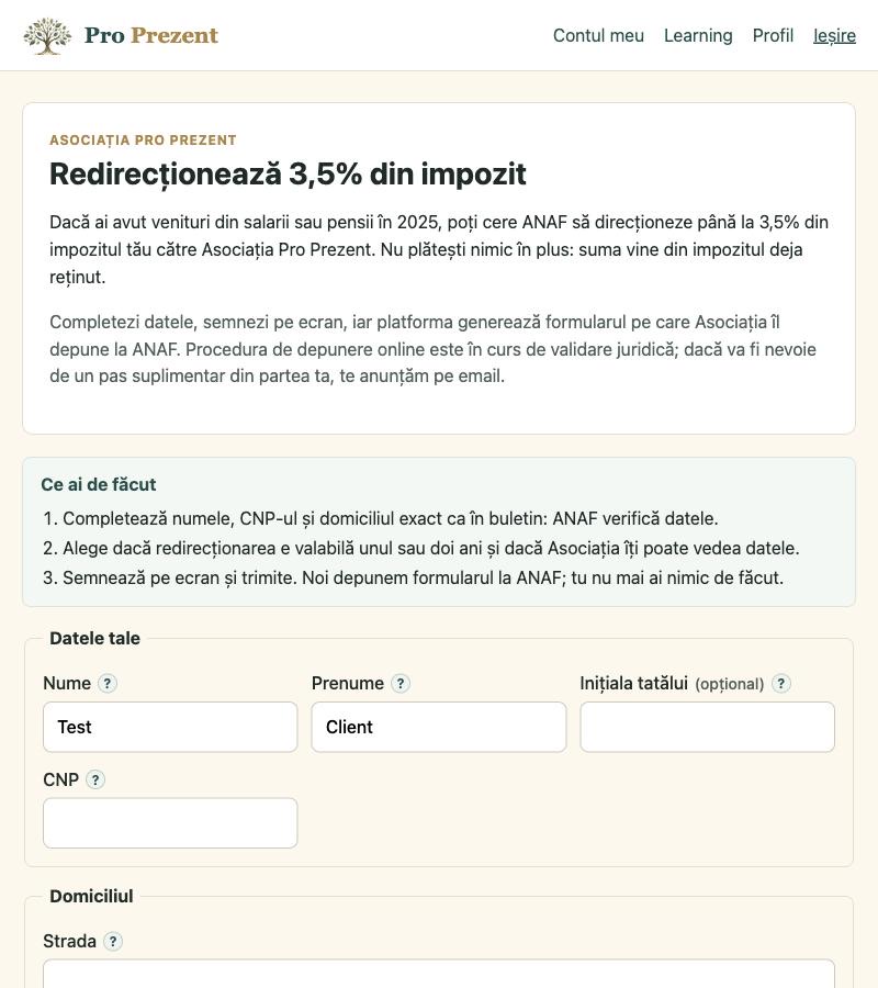 Formularul 230 online