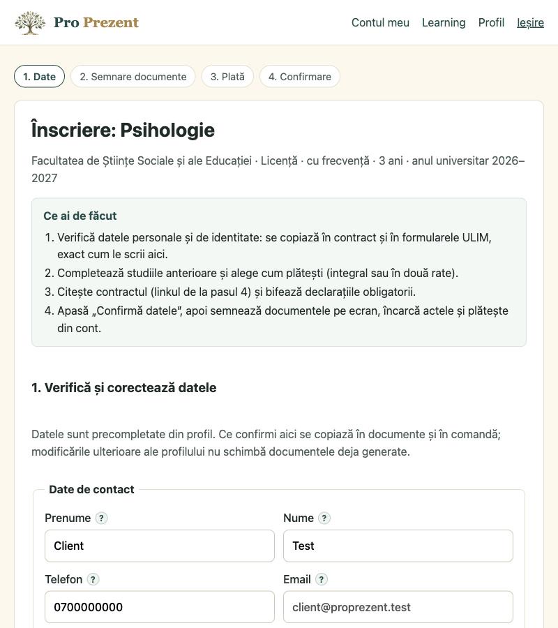 Formularul de înscriere ULIM