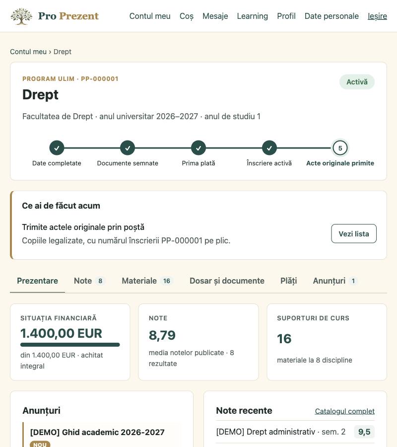 Pagina programului de studii